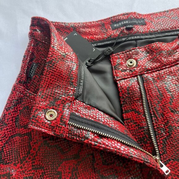RUDSAK NEW with tag leather Red Snake Print Boot Cut Pants - Picture 7 of 10